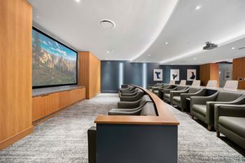 Screening lounge with hd projector and cinema-style seating